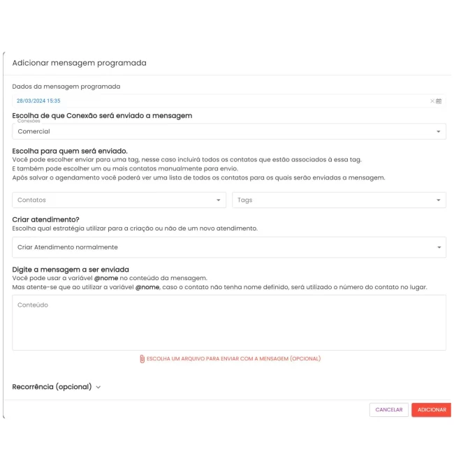 Agendamento de mensagem WebGE Chat